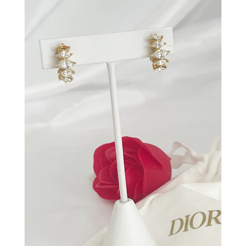 DIOR Gold Tone Earrings Cluster Marquise Cut Crystals Clip On MISSING CRYSTAL